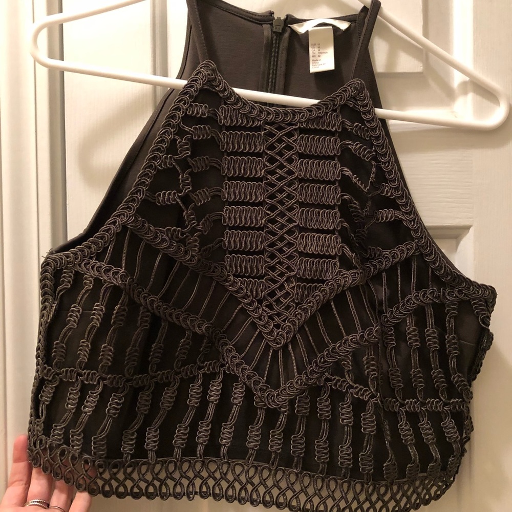 Army green knitted crop top
